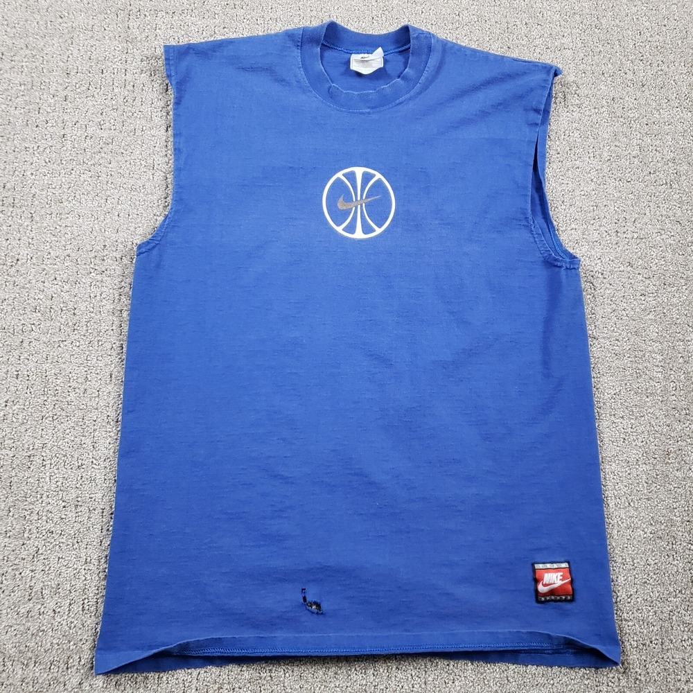 Vintage 90s NIKE Air Max Shirt Men Large Blue Basketball Center Swoosh Thrashed - Picture 1 of 13